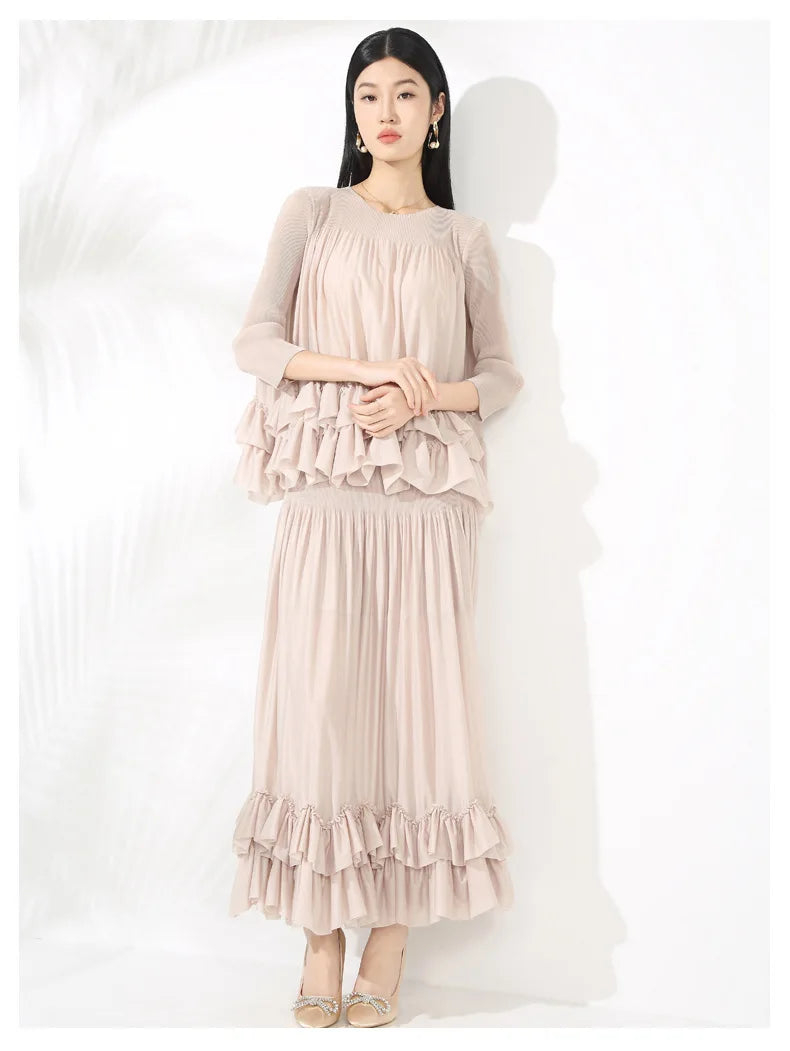 Luxury Ruffled Pleated Skirt 2-Piece Set