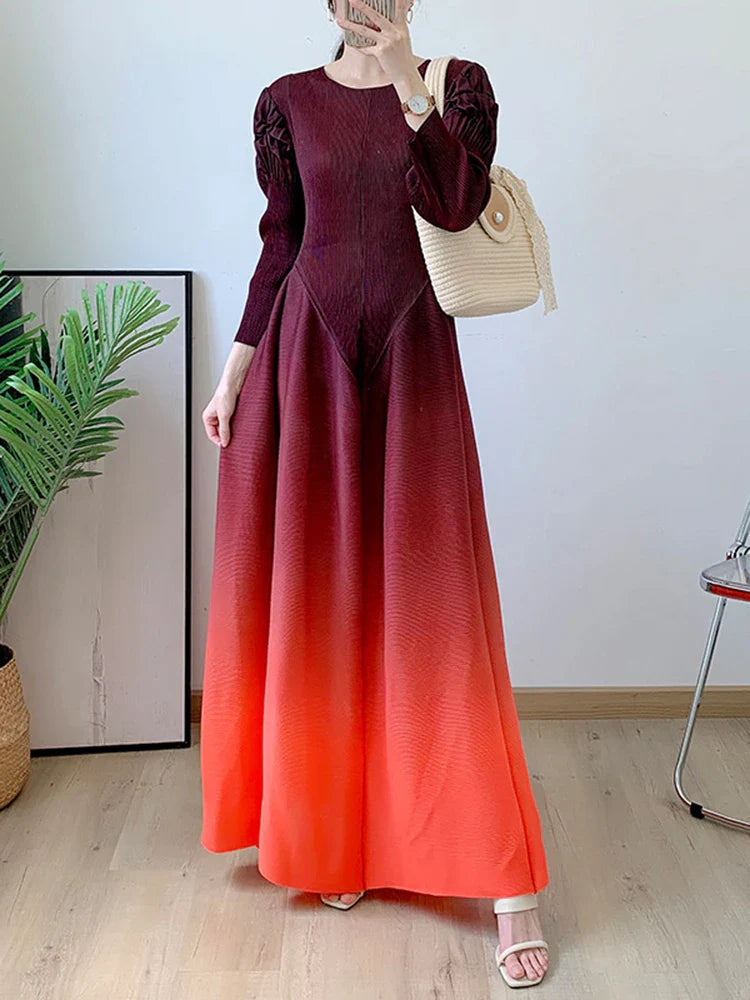 Women's Petite Long Sleeve Pleated Midi Dress