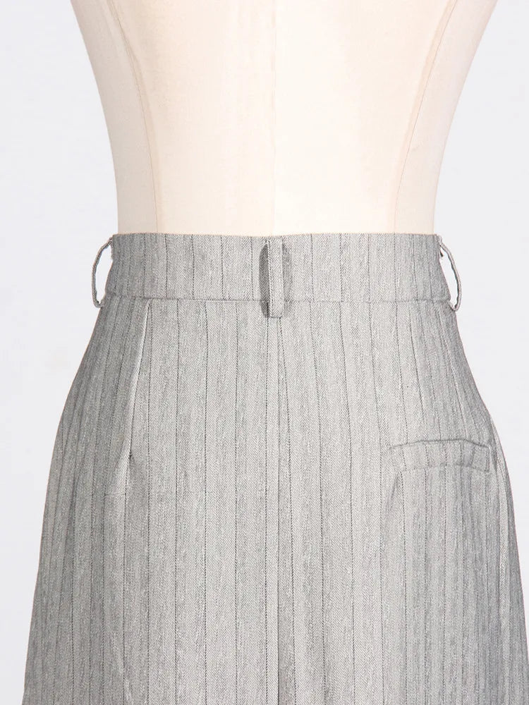Asymmetrical Pinstripe Blazer & Maxi Skirt Suit