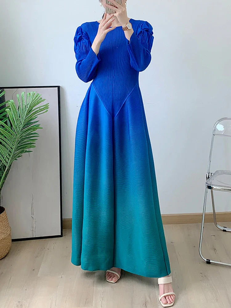 Women's Petite Long Sleeve Pleated Midi Dress