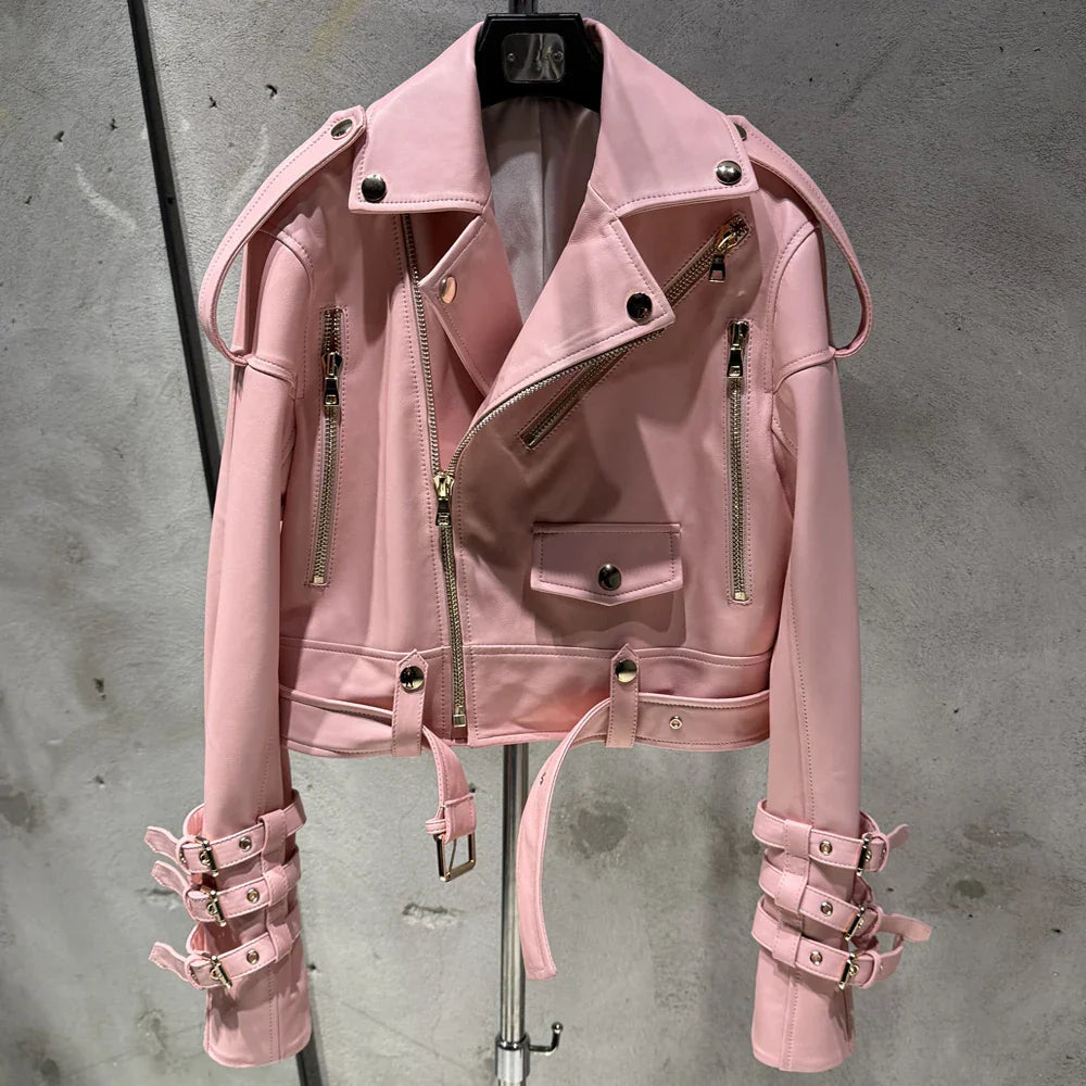 Luxury Women's Lambskin Cropped Biker Jacket