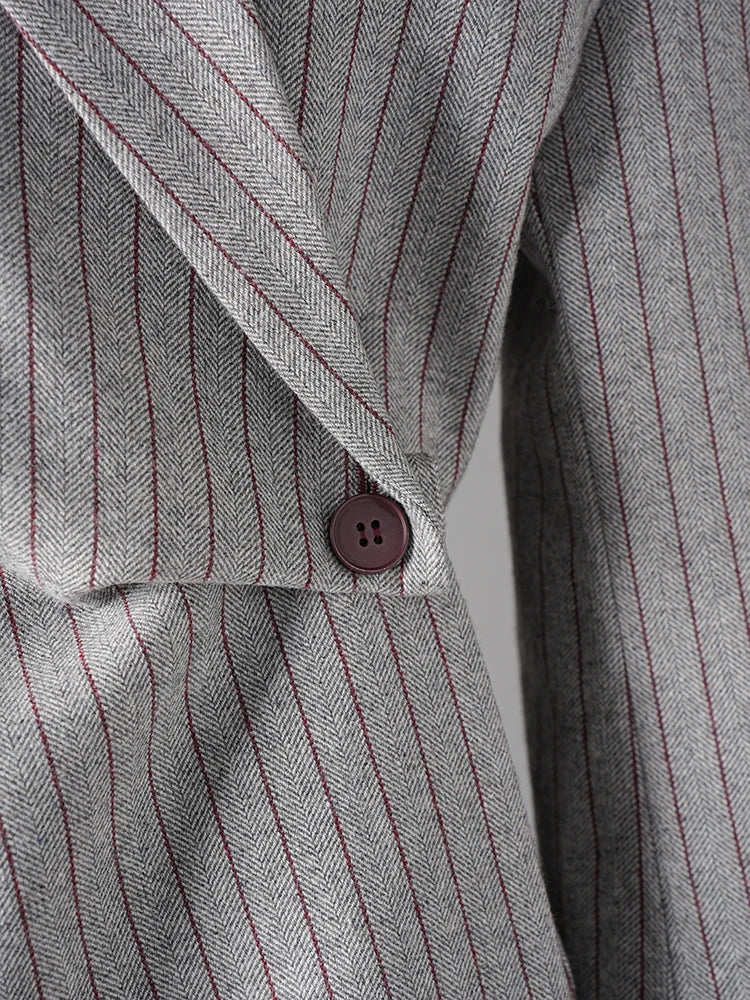 Asymmetric Pinstripe Blazer - Gray Tailored Fit