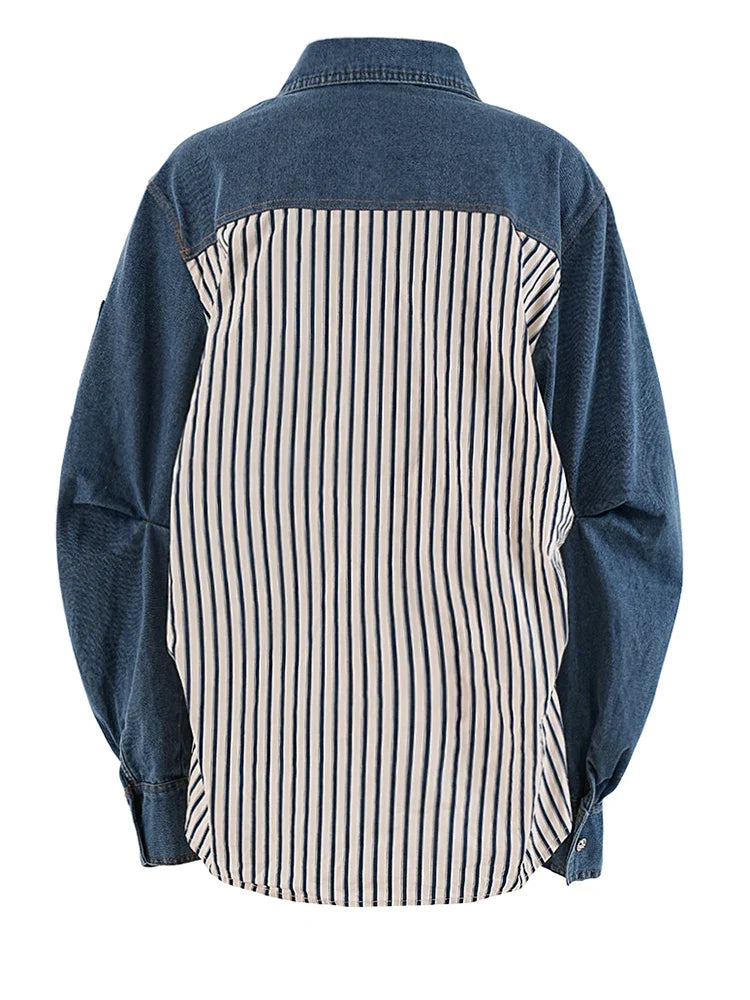 Denim Ruched Stripe Blouse