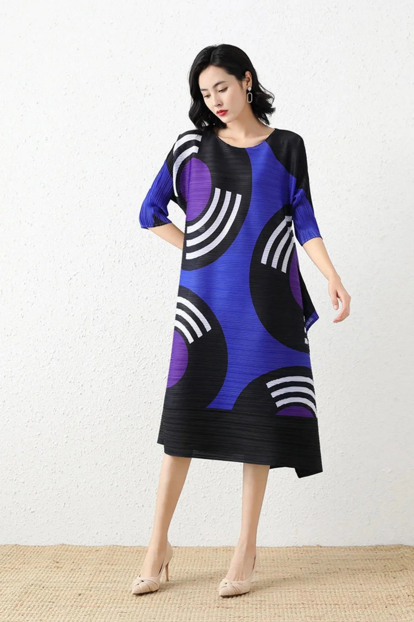 Luxury Geometric Pleated Dress
