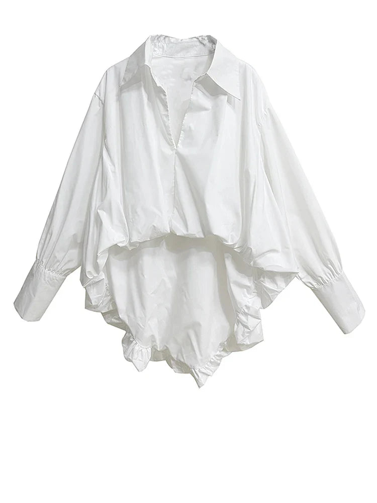 Voluminous Sculptural Draped White Blouse