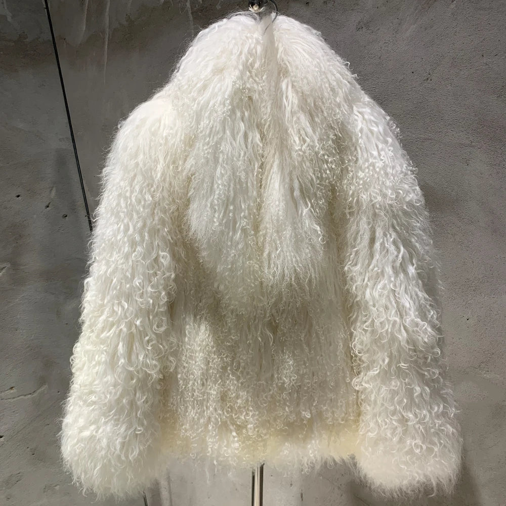 Luxury Women's Genuine Mongolian Sheepskin Fur Coat