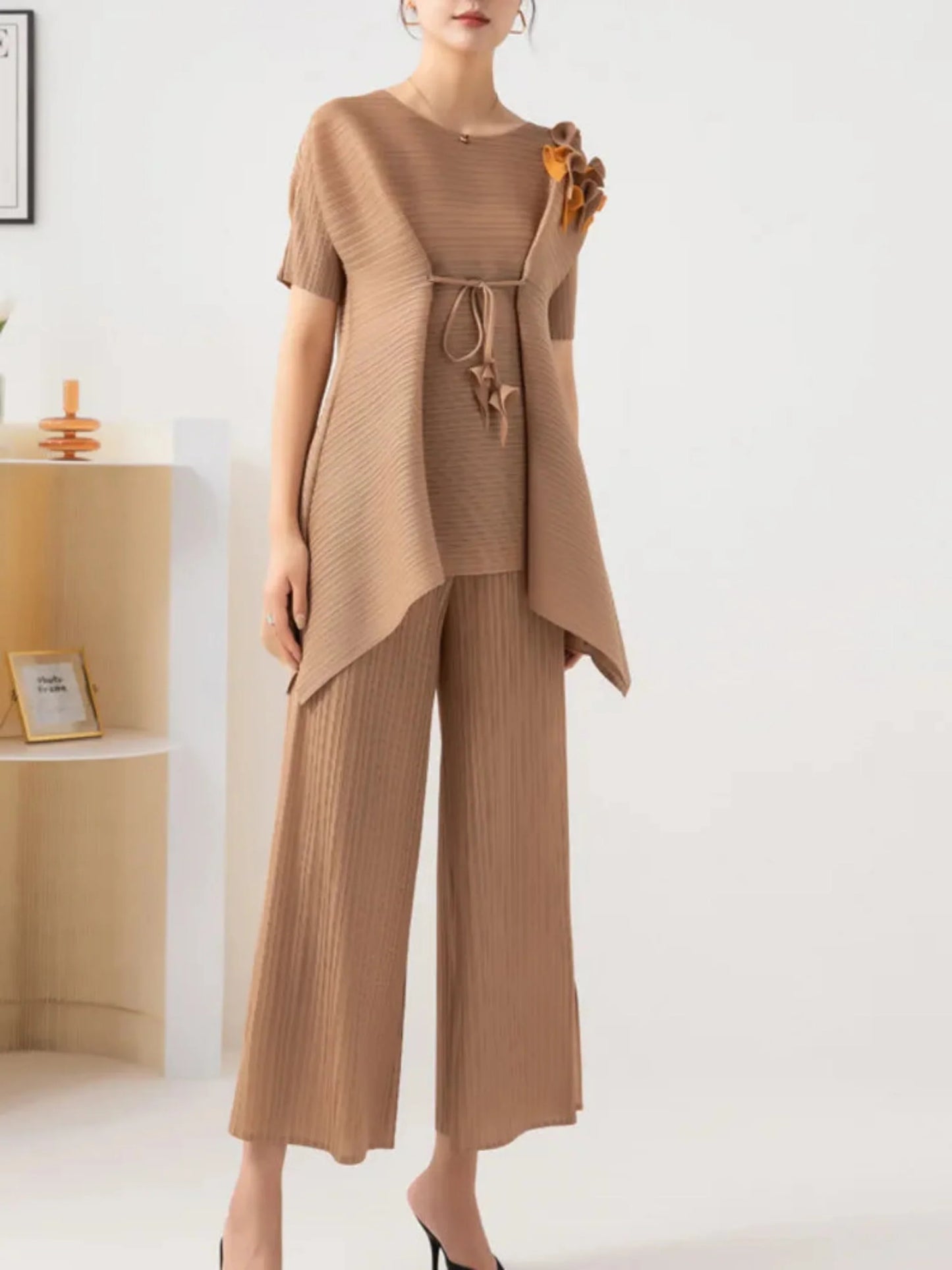 Comfort Pleated Sculptural Pull-On Pant & Top Set