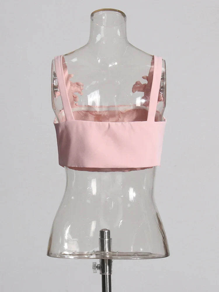 Luxury Pink Floral Crop Top & Skirt Set