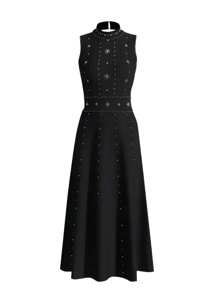 Sleeveless Fit & Flare Embellished Midi Dress