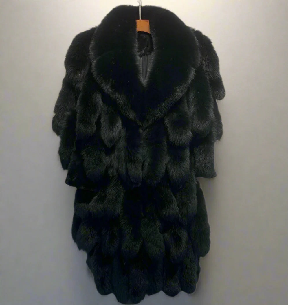 Genuine Fox Fur Tail Oversized 2-in-1 Coat