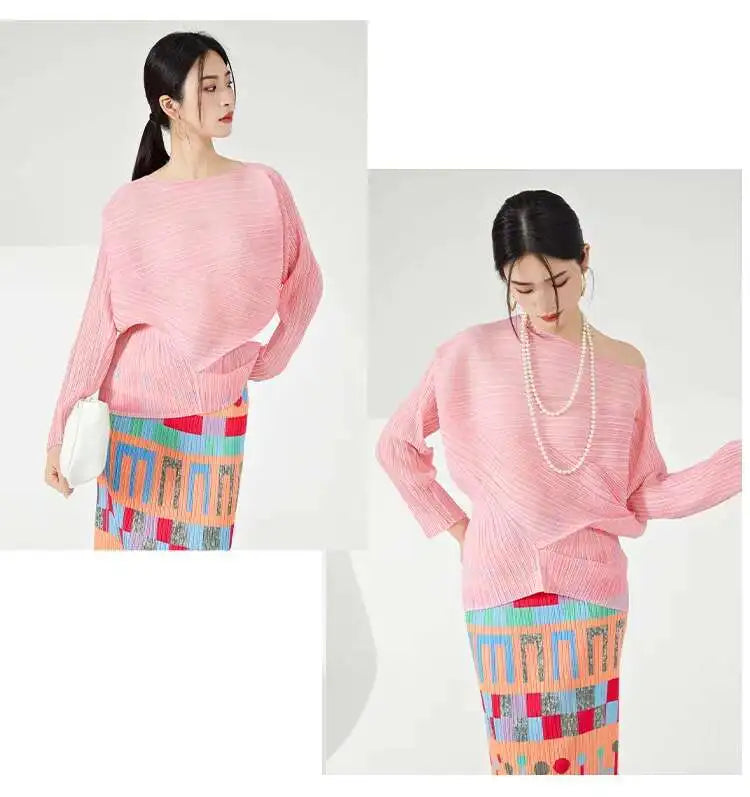 Pleated Relaxed Boat Neck Top
