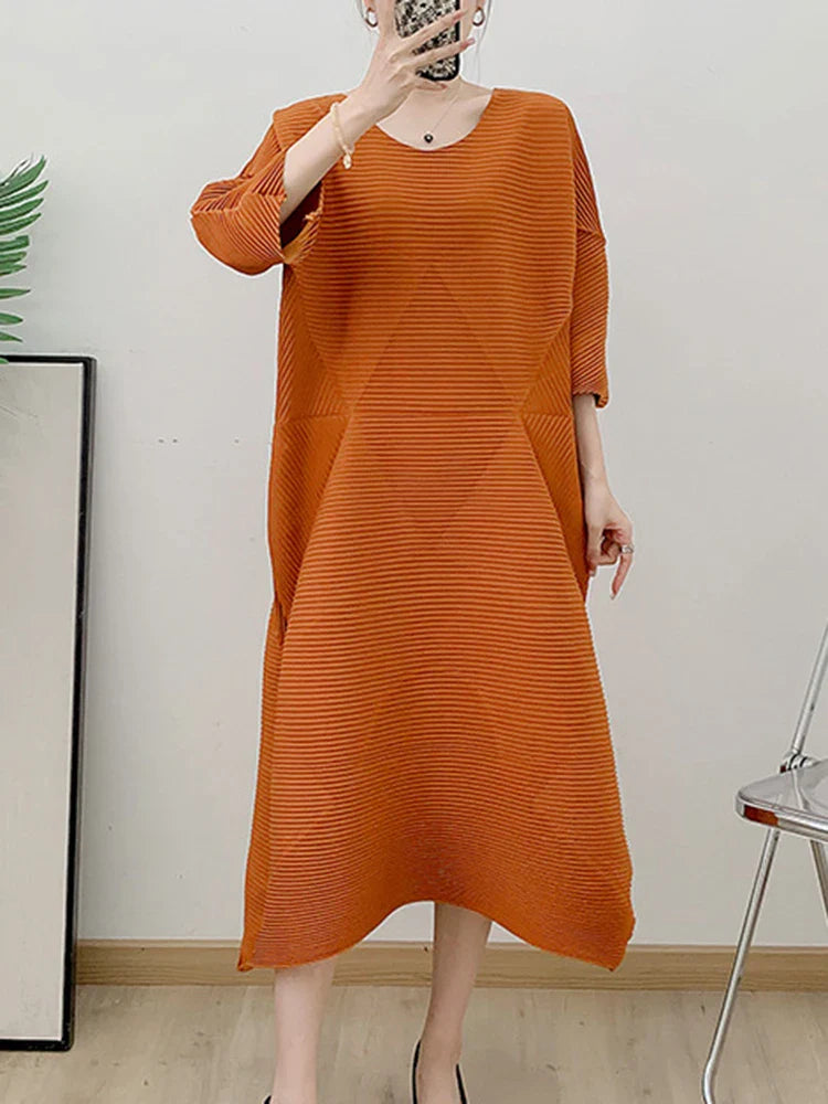 Couture Pleated Midi Dress - Elegant Occasion Wear