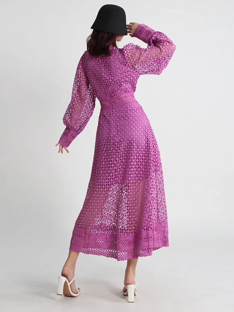 Luxury Lace Midi Dress - Long Balloon Sleeve