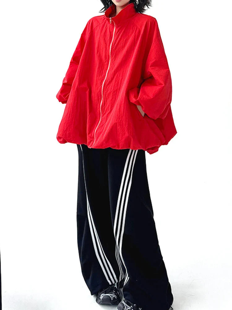 Oversize Voluminous Sleeve Red Bomber Jacket