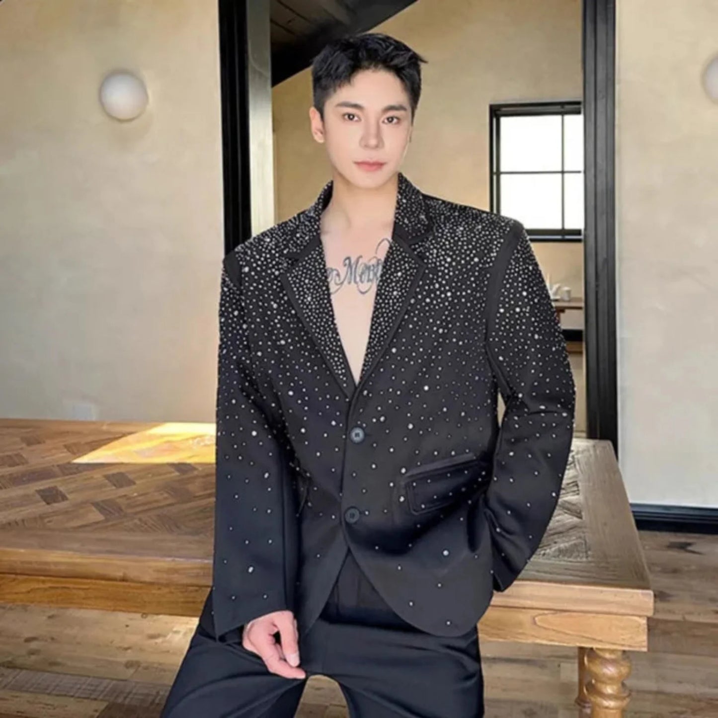 Luxury Men's Black Embellished Blazer