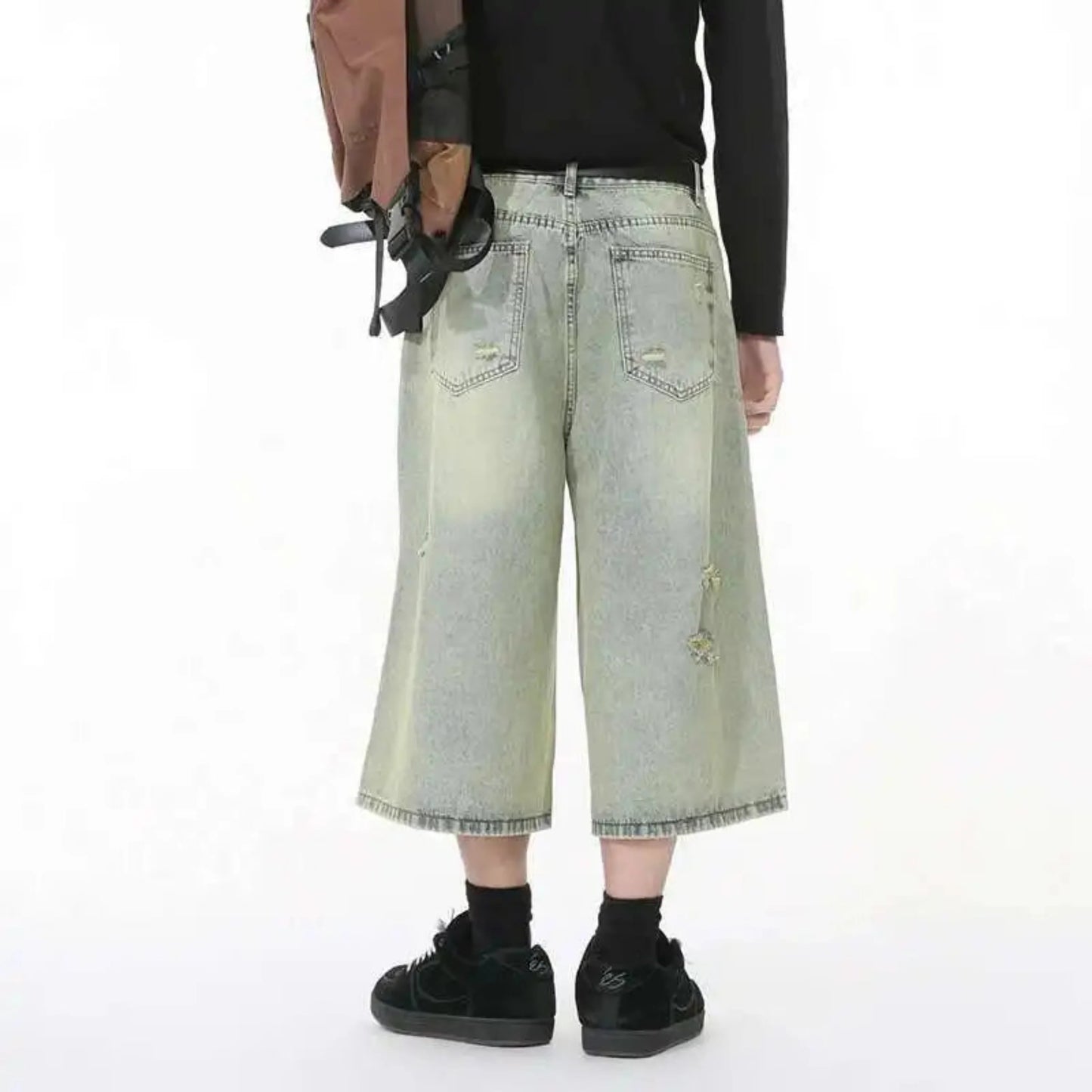 Men's Denim Distressed Long Shorts