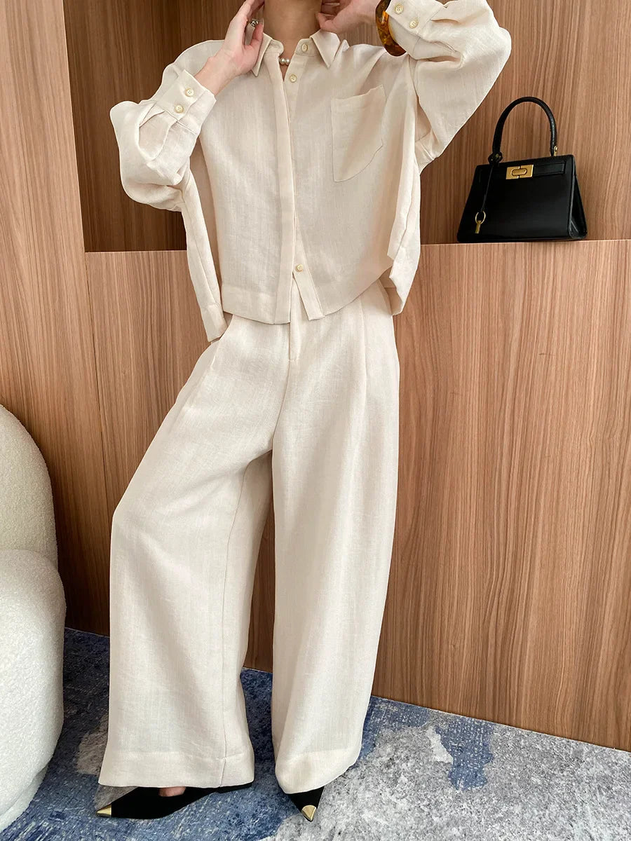 Linen Button-Up Shirt & Wide-Leg Trousers Set