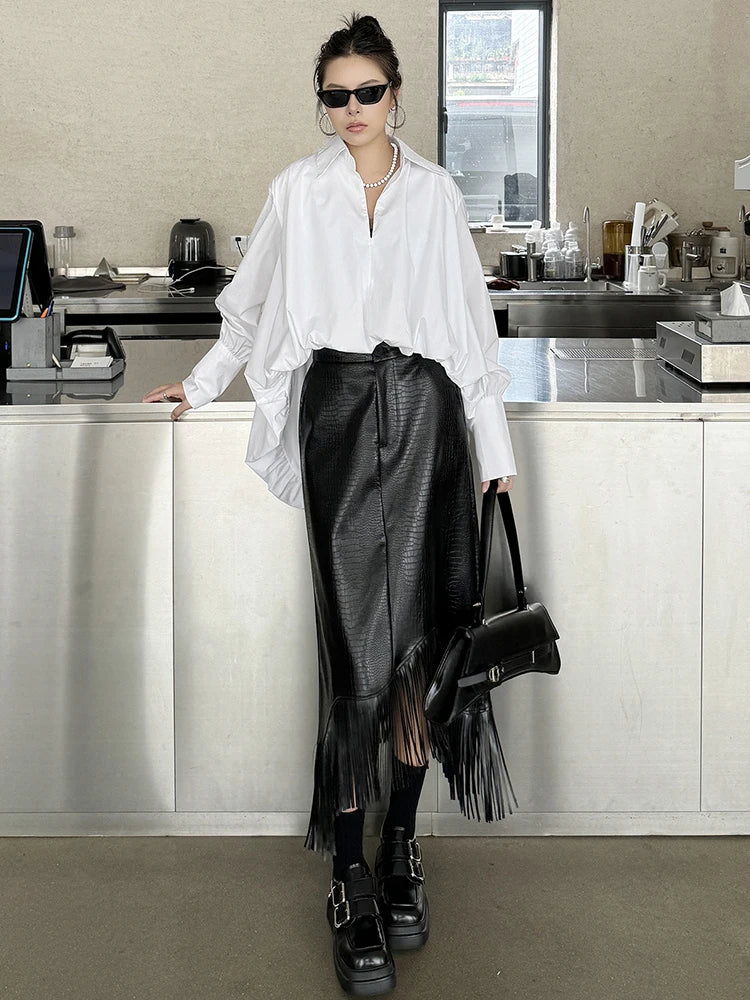 Voluminous Sculptural Draped White Blouse