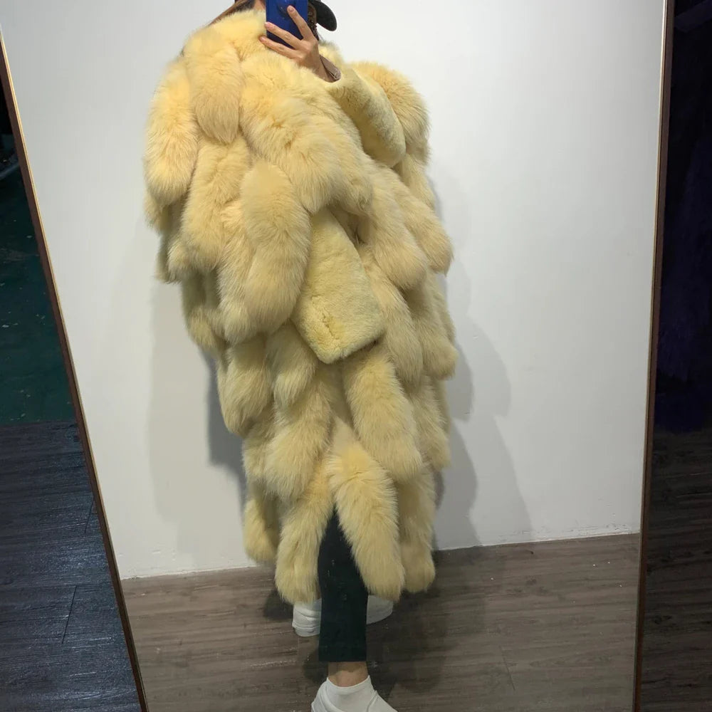 Genuine Fox Fur Tail Long Coat