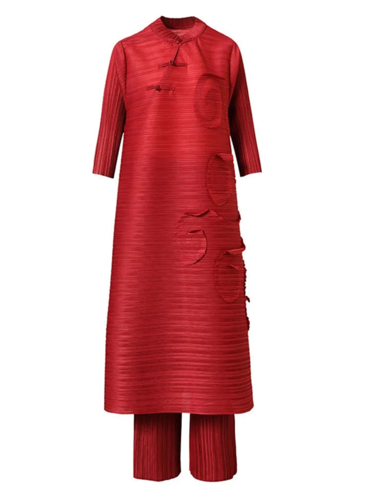 Women's 3/4 Sleeve Top & Pleated Pants Set - Red