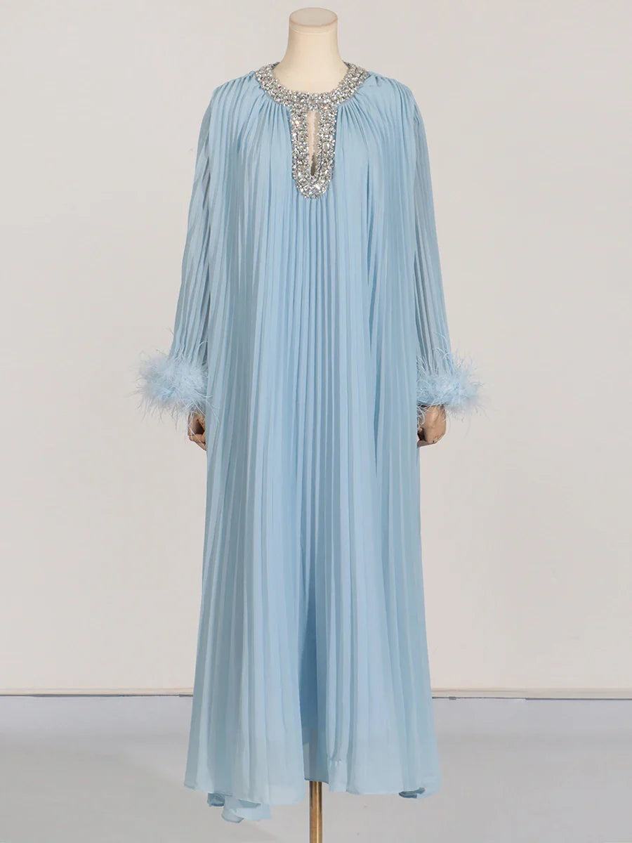 Cocktail Pleated Midi Dress - Crystals & Feathers