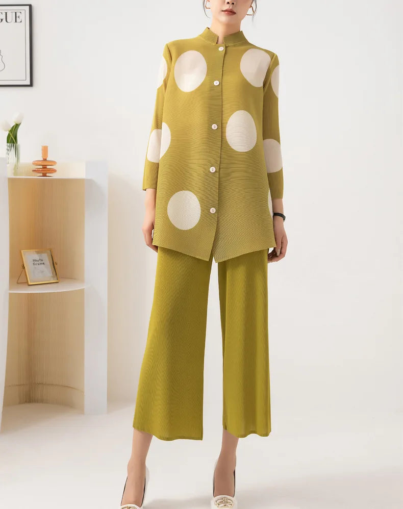 Japanese Pleated Polka Dot Pant Set