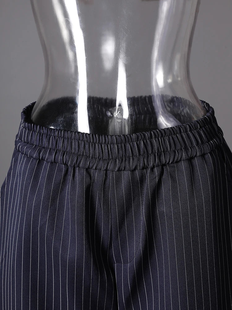 Women's Pinstripe Suit Set - Comfortable Elastic Waistband