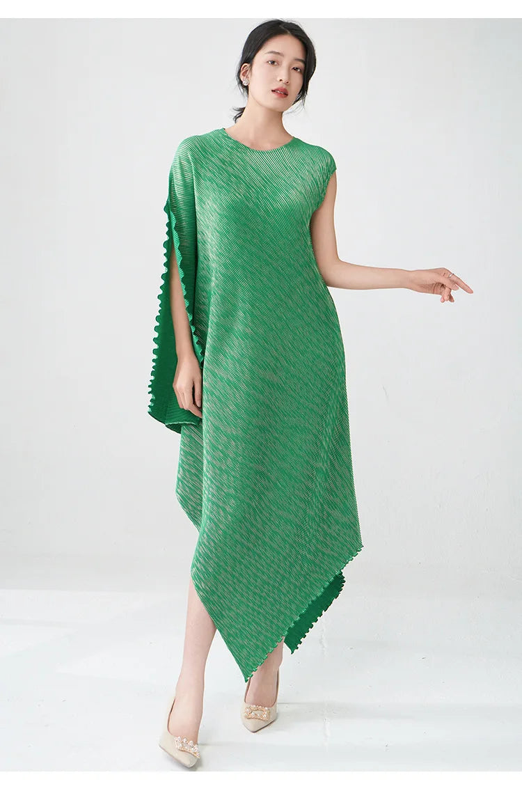 Pleated Asymmetric Dress - Unique Textured Drape
