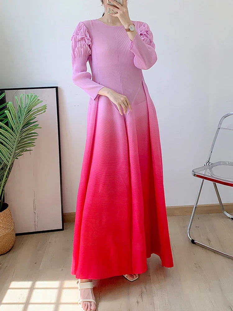 Women's Petite Long Sleeve Pleated Midi Dress