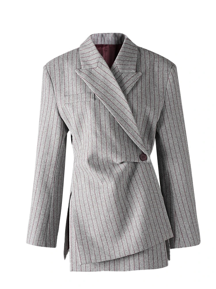 Asymmetric Pinstripe Blazer - Gray Tailored Fit