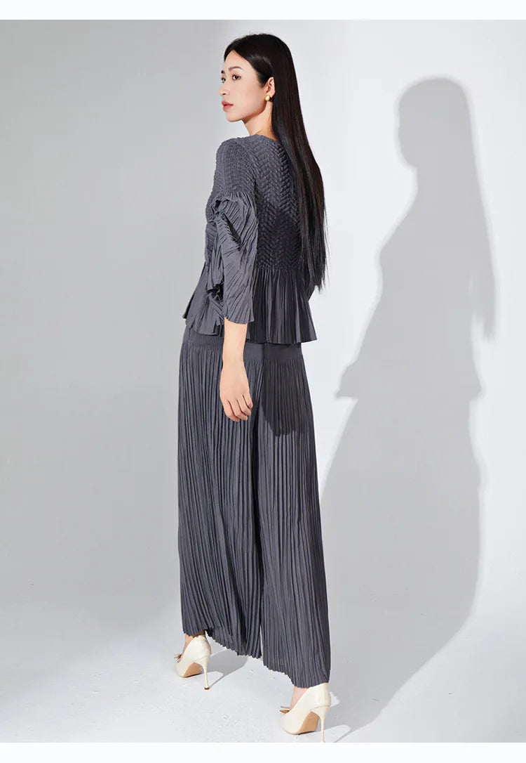 Best 2 Piece Petite Pleated Wide Leg Pants Set