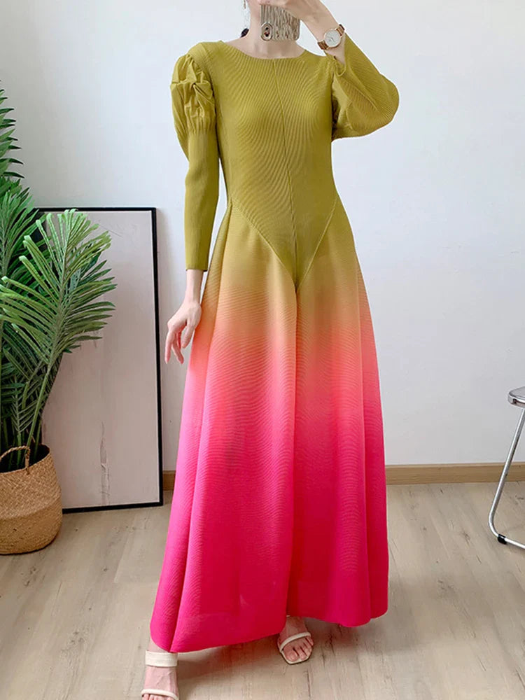 Women's Petite Long Sleeve Pleated Midi Dress