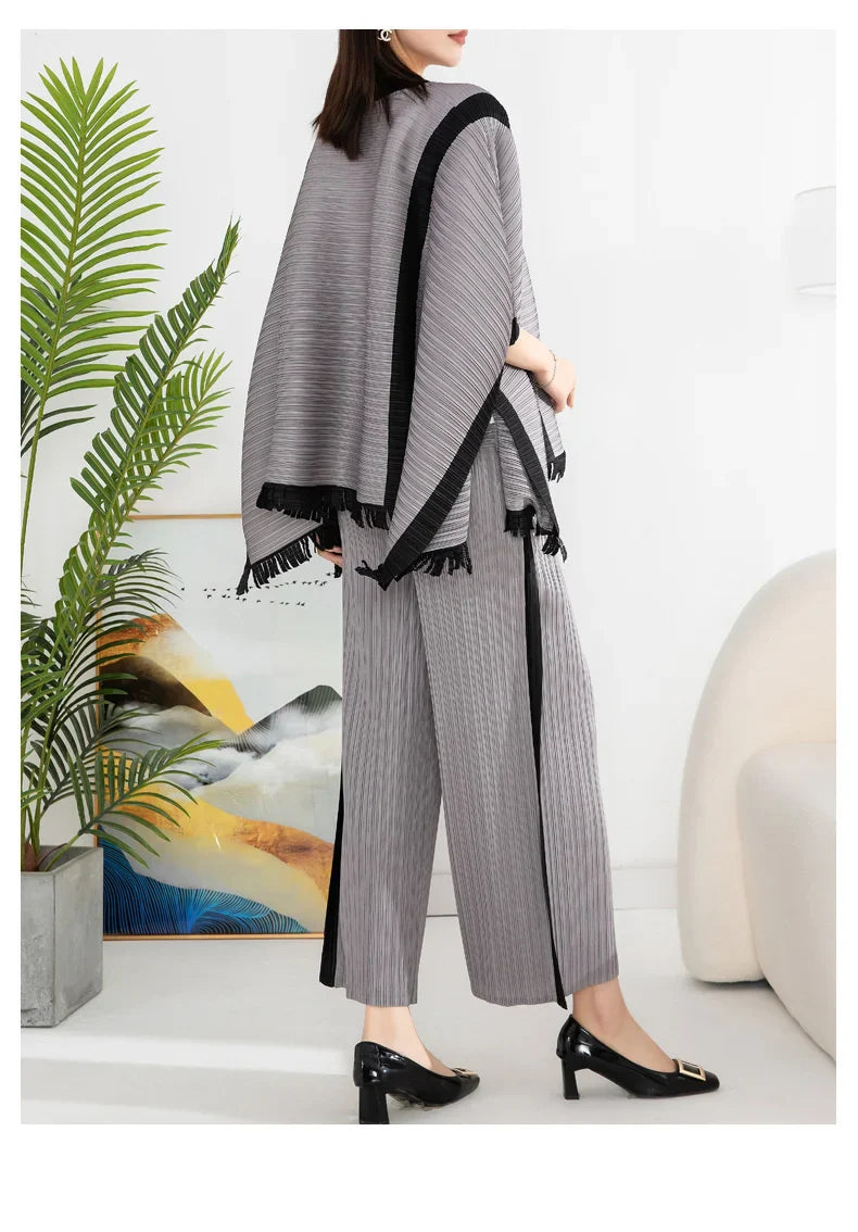 Luxe Shawl Plissé Pleated Top & Wide Leg Pants