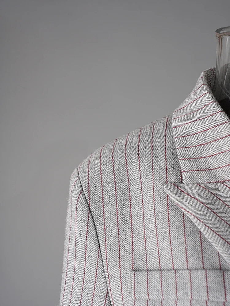 Asymmetric Pinstripe Blazer - Gray Tailored Fit
