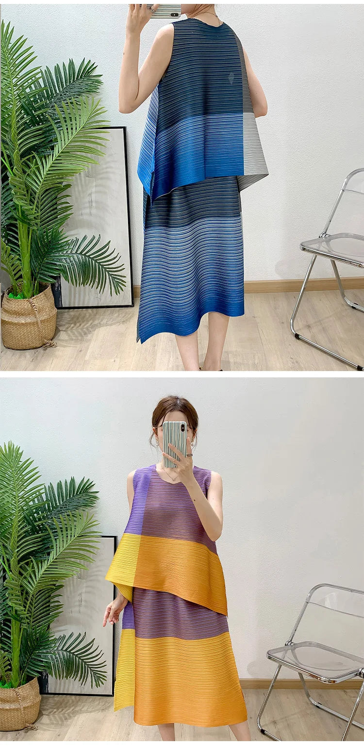 Asymmetric Pleated Sleeveless Top & Skirt