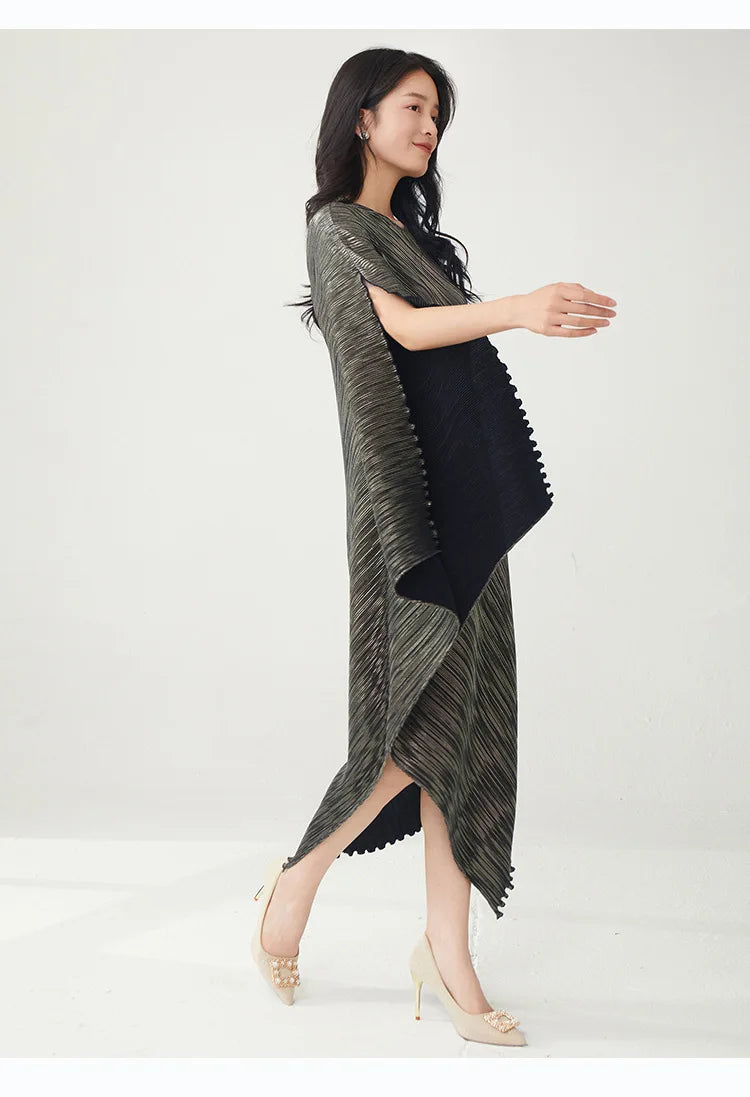 Pleated Asymmetric Dress - Unique Textured Drape
