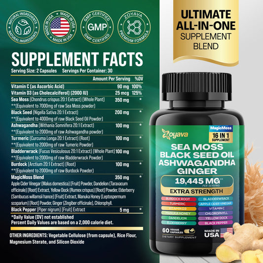 Harmonize Health and Vitality: Sea Moss 16-in-1 Magic Moss Super Blend (19,445MG) & Saffron ZestyZen Powerhouse (4,000MG)