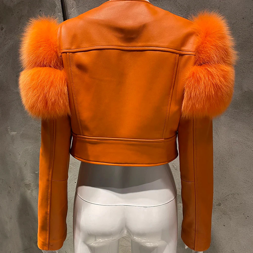 Couture Fox Fur & Leather Crop Jacket