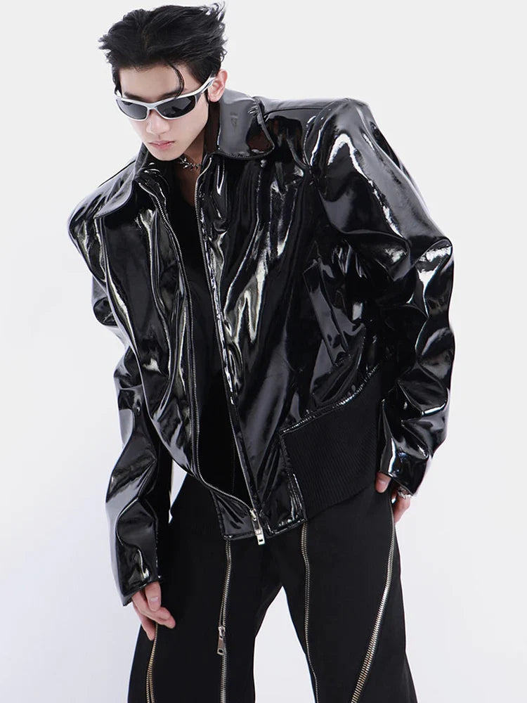 Men's Shiny Faux Leather Biker Jacket | Luxury Streetwear