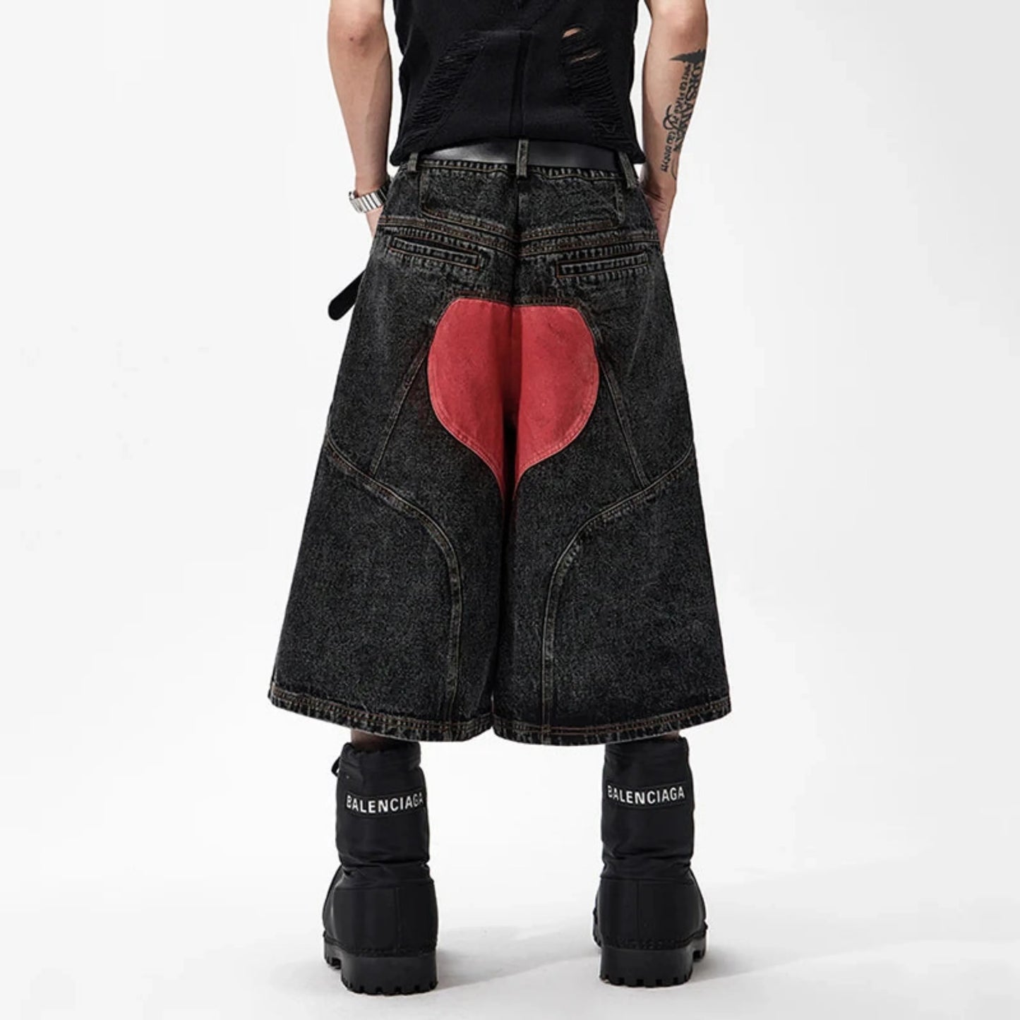 Men's Wide-leg Raw Denim Shorts