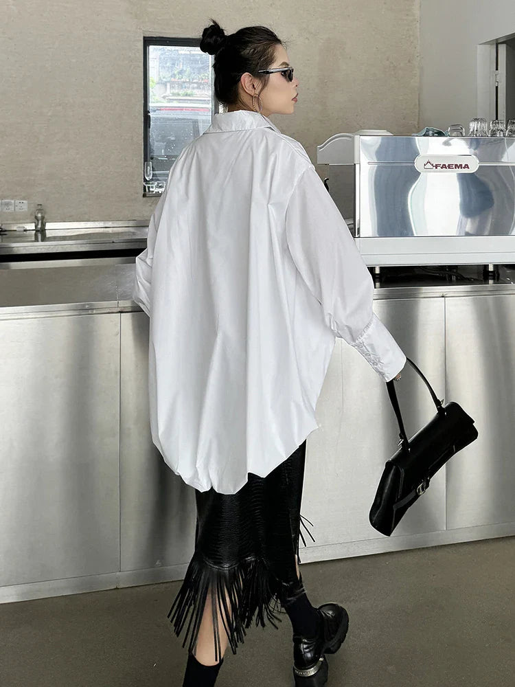 Voluminous Sculptural Draped White Blouse