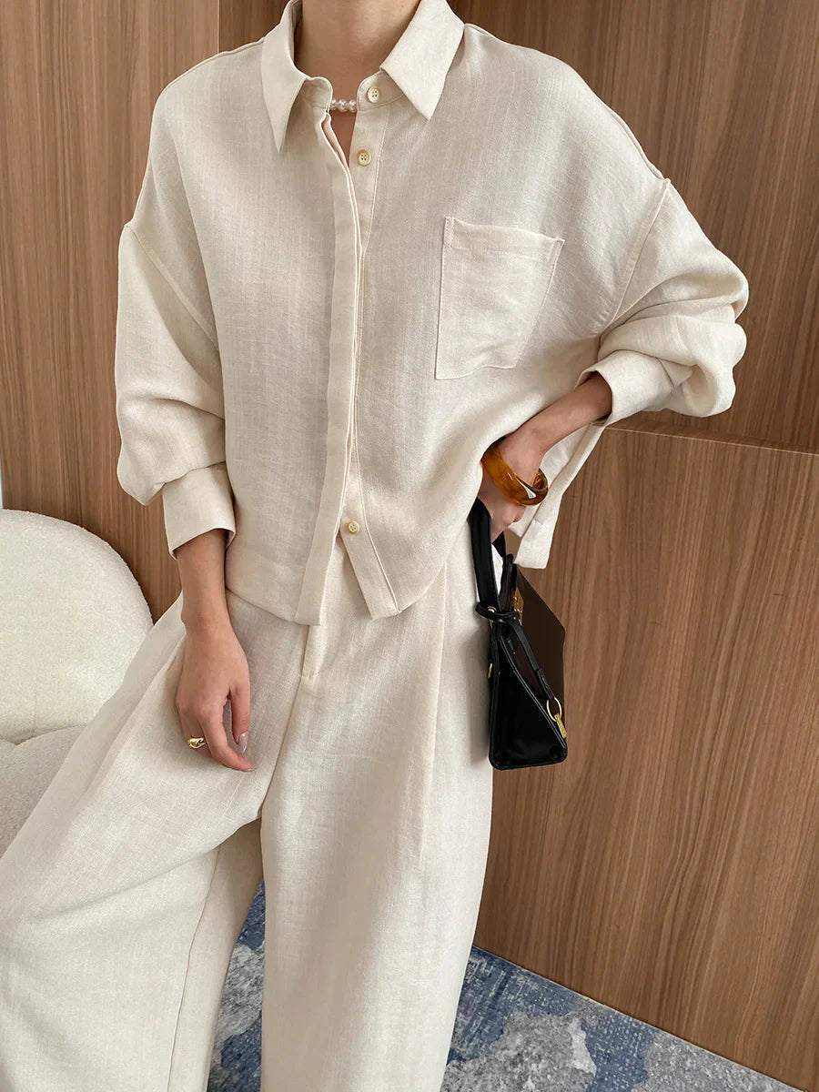 Linen Button-Up Shirt & Wide-Leg Trousers Set