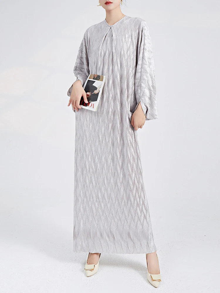 Genuine Pleated Batwing Sleeve Midi Dress