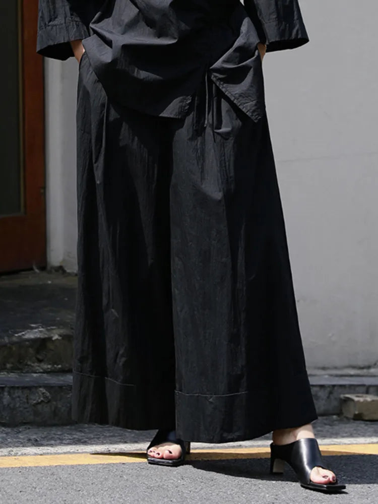 Cotton-Blend Wide-Leg Pants with Elastic Waistband