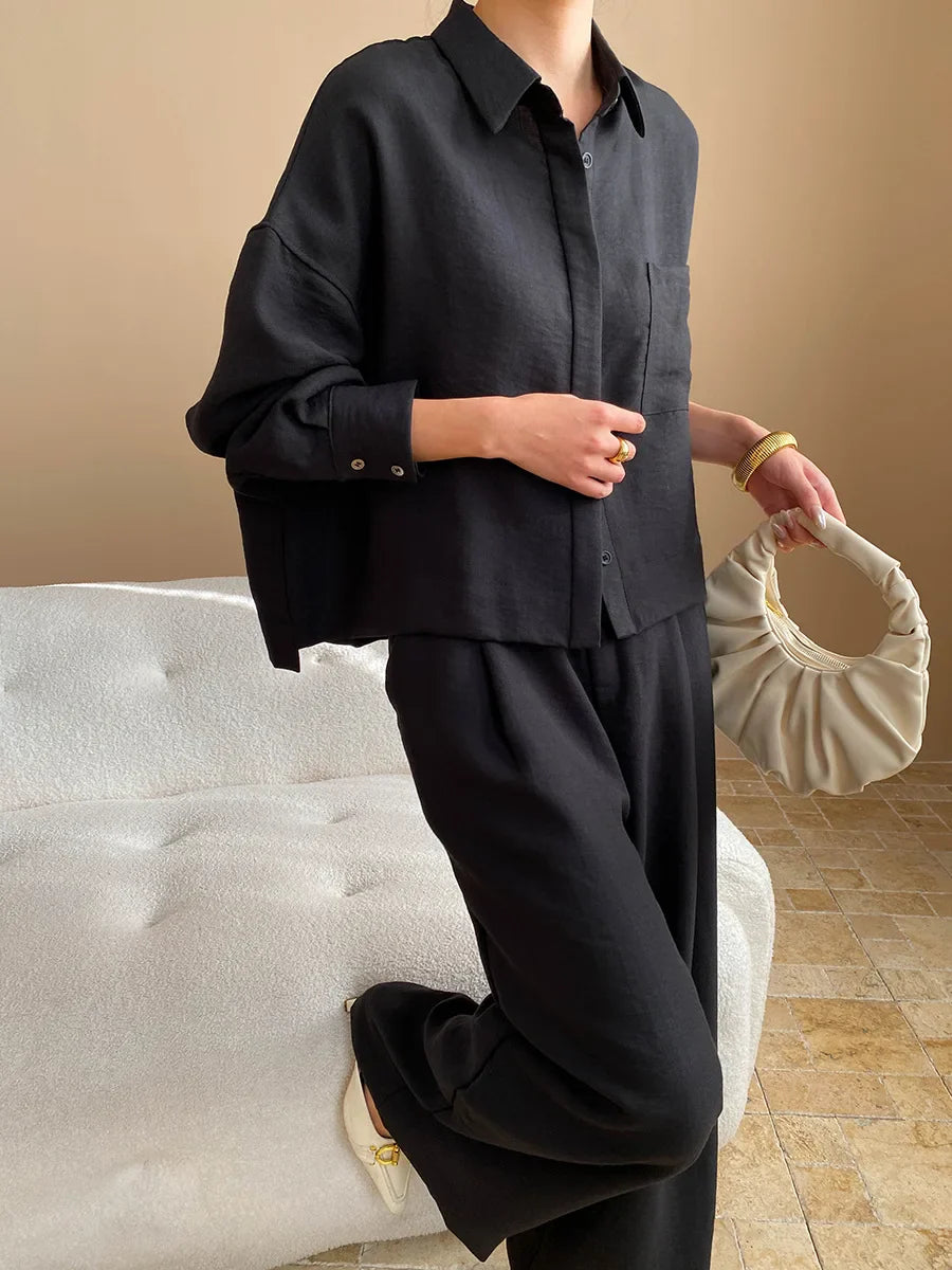 Linen Button-Up Shirt & Wide-Leg Trousers Set
