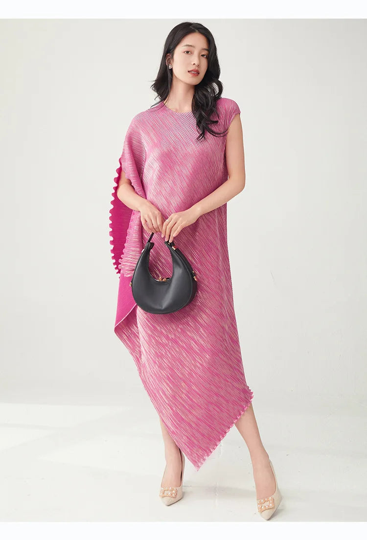 Pleated Asymmetric Dress - Unique Textured Drape
