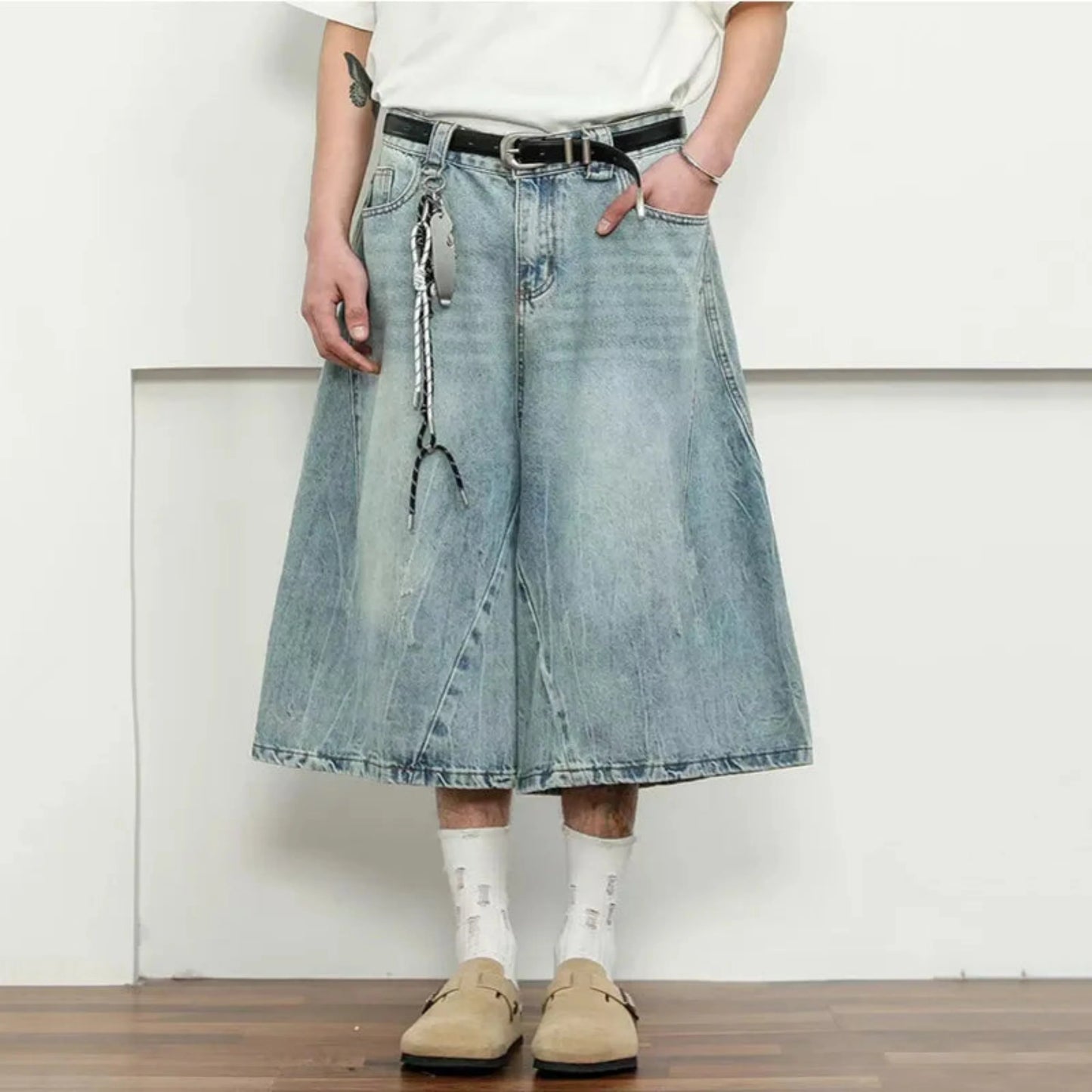 Men's Luxury Washed Denim Long Shorts