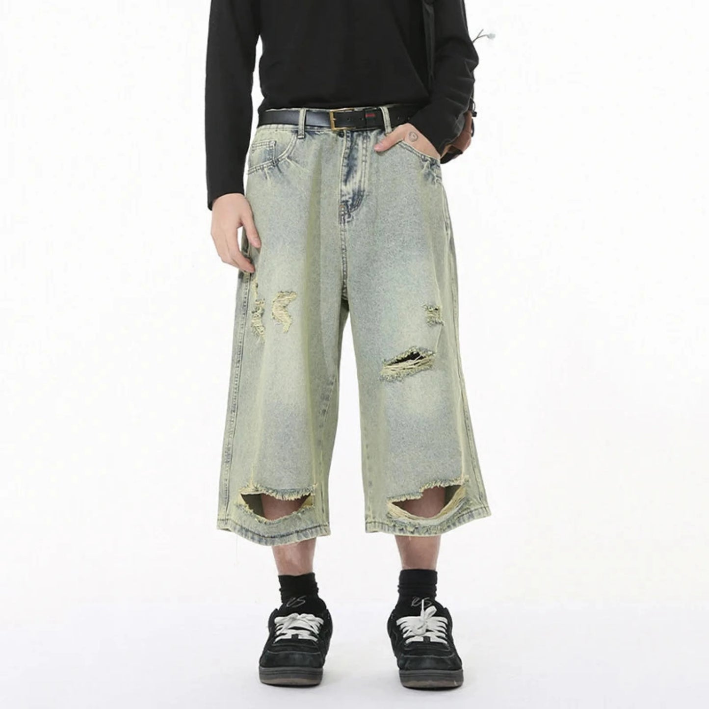 Men's Denim Distressed Long Shorts