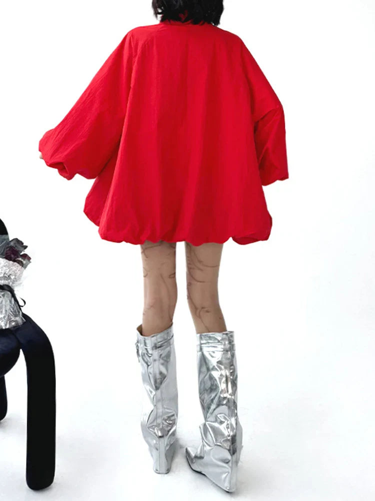 Oversize Voluminous Sleeve Red Bomber Jacket