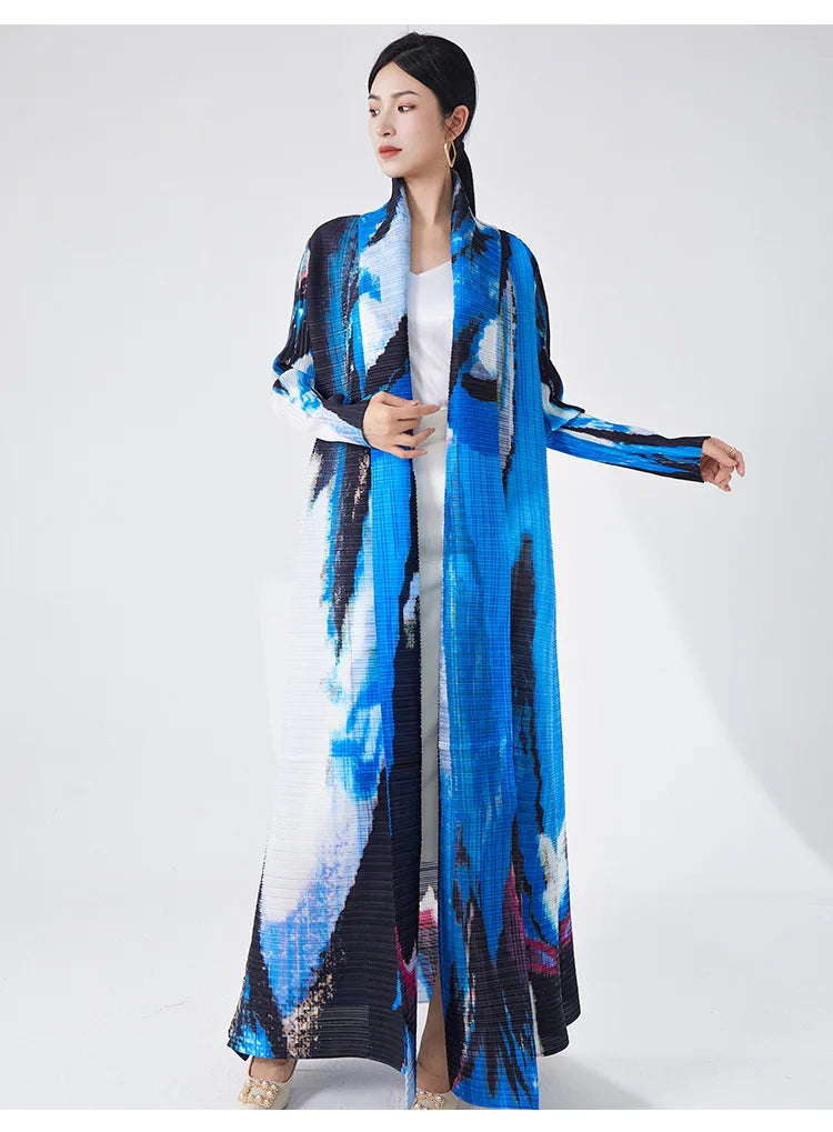 Luxe Truly Pleated Windbreaker - Blue Long Robe Coat